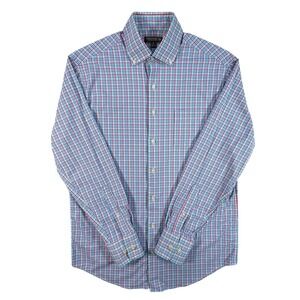 Peter Millar Summer Comfort Mens Medium Blue Pink Tattersall Button Up Shirt